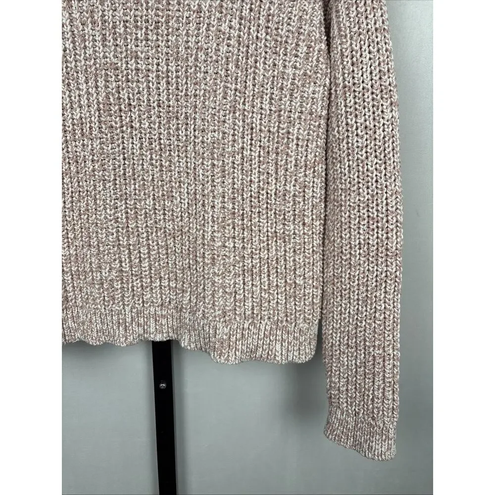 Haven Well Within Marled Knit Polo Sweater Womens Medium Pink Cozy Chunky Cotton